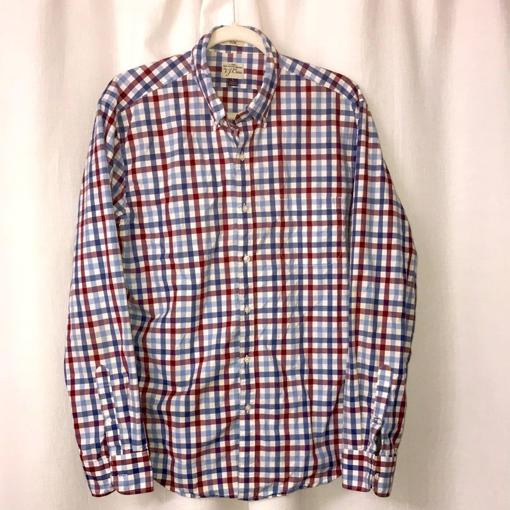 J. Crew Slim Fit Mens Red and Blue Plaid Button Down